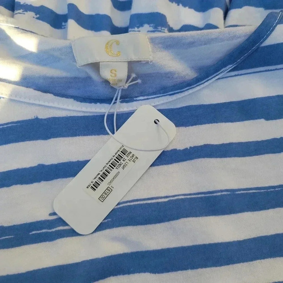 New Charming Charlie Womens Striped Peplum Shirt Blue White Top Short Sleeve S. - Picture 13 of 13
